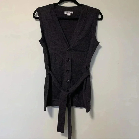 Pendleton grey  100% merino wool belted vest cardigan - Picture 1 of 4